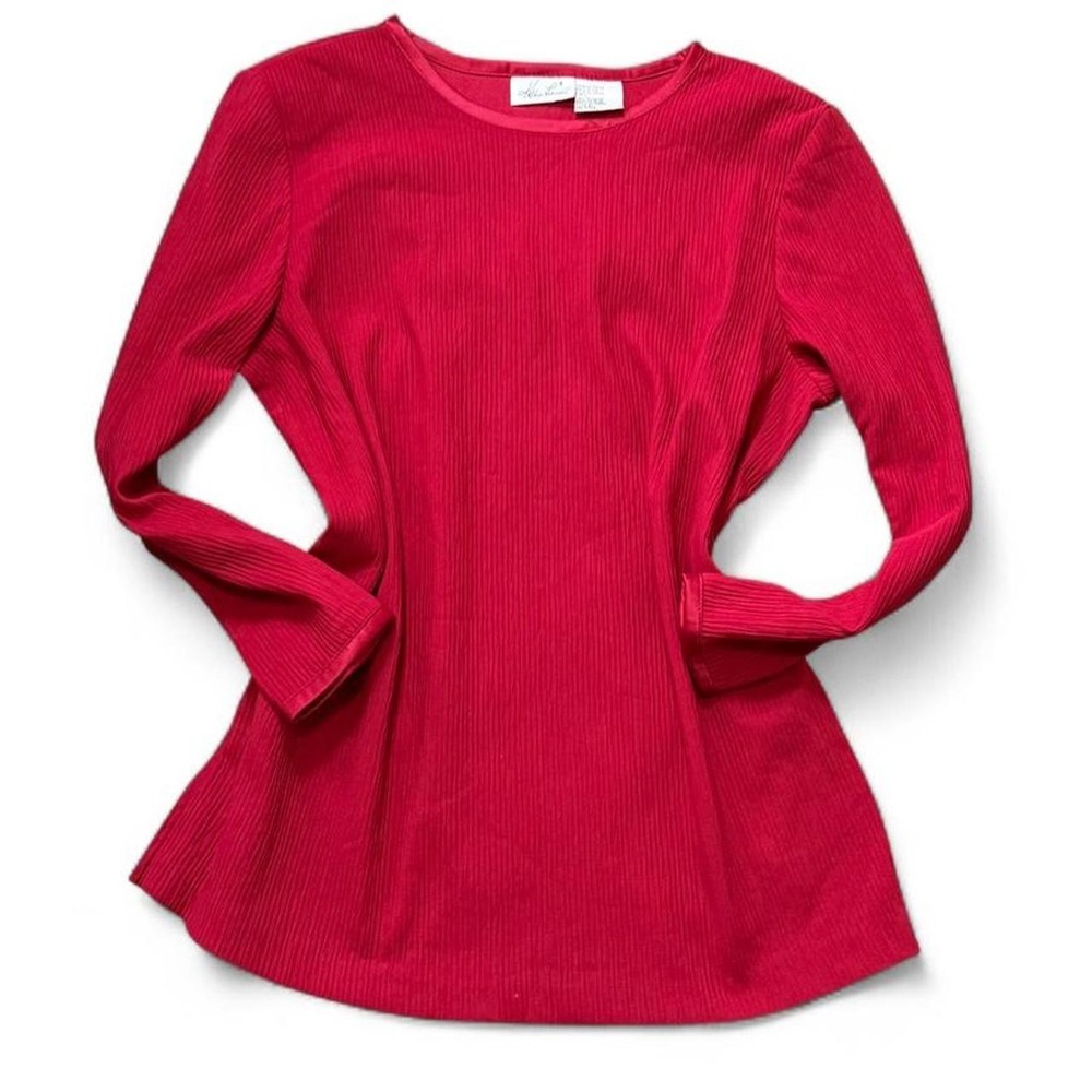 Vintage 90s Kathie Lee Red Ribbed Blouse, Women's Size L